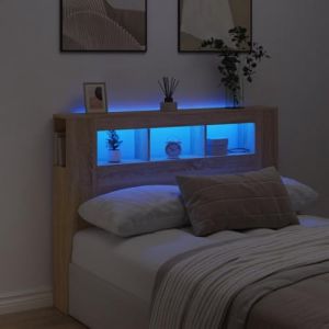 IKAYAA Tête de lit à LED Tête de lit avec Rangement Tete de lit 140 cm Têtes de lit pour Adulte-Chêne sonoma-140 x 103.5 cm (Zhuo su ao, neuf)