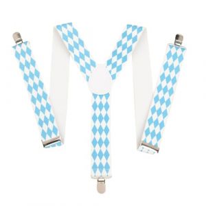 WUSJCOF 1 Bretelles Bavaroises BAVIÈRE avec Motif losanges Bavarois pour Oktoberfest, Carnaval, Fêtes Populaires, Enterrements de Vie de Garçon, Soirées Déguisées (Bleu/Blanc) (NAROU DUTEN, neuf)