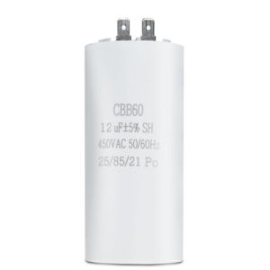 Condensateur CBB60 &agrave; 2 connecteurs 12&mu;F 450V 25/85/21. Condensateur de d&eacute;marrage pour machine &agrave; laver, climatiseur et autres moteur 1 Pi&egrave;ce. (12uF) (Synn53, neuf)