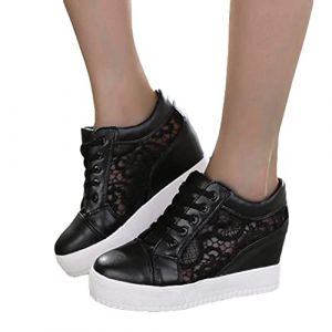 Minetom Chaussure Baskets Tennis Plateforme Femme Dentelle La&ccedil;age Respirantes Plat Loafers Jogging Chaussures D Noir 38 EU (B.W.S KIT, neuf)