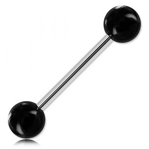 Inoki - Barbell de langue boules acrylique unies - Jonc/Tige 1.6 mm, Long. int. 16 mm, Boule 6 mm - Noir (ile aux piercings, neuf)
