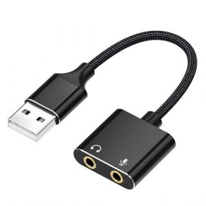 AQSQWQ Carte Son Externe, Adaptateur Audio USB vers 3,5mm Jack, USB Écouteur Casque et Convertisseur Micro Microphone Compatible avec PS4, PC Laptop, Compatible avec Windows, Mac Plug and Play, Noir (xinmumaoyieu, neuf)