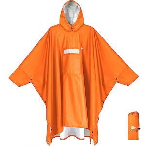 ANYOO Poncho de Pluie Imperméable avec Manches et Poche, Léger et Réutilisable, avec Capuche pour Activités de Plein Air, Orange foncé, Taille Unique (Bicacool, neuf)
