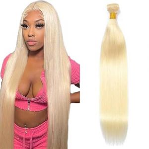 Tuheerst Straight Human Hair Bundles Blonde Tissage Bresilien en lot Cheveux Humain #613 Human Hair Extensions Tissage Cheveux Naturels Double Weft Remy Hair Single Bundle for Woman 12 Pouce (QC Hair, neuf)