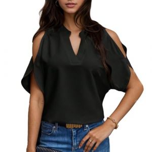 EMOTTOS Femmes T-Shirt &agrave; Col en V, Chemise Sexy &agrave; Manches Chauve-Souris, &eacute;L&eacute;Gant sans Bretelles Haut de Mode F&ecirc;Te Clubbing V&ecirc;Tements D'&eacute;T&eacute; pour Dames, Noir, XL (EMOTTOS, neuf)