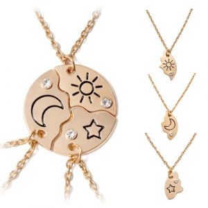 LHOEST Collier d'amiti&eacute; pour 3 Fille Femme Enfant Puzzle Collier Bff pour 3 Soleil &eacute;toiles Lune Amiti&eacute; Pendentif Cadeau Meilleure Amie Colliers BFF Bijoux Cadeau No&euml;l Saint Valentin Anniversaire (LINHao, neuf)