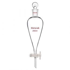 stonylab 250ml Robinet D'arr&ecirc;t en Verre Ampoules &agrave; D&eacute;canter, Entonnoir Laboratoire en Verre Borosilicate Mur-Lourde Conique en Forme de Poire, Separatory Funnel avec Joint 24/29 (J&D Tech FR, neuf)