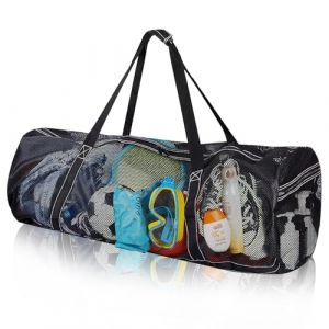 SilverChry Sacs de Plongée Grande, Sac de Plage en Filet pour Plongée, Grand Sac de Plage en Maille avec Fermeture Éclair, SacMaille Noire en Nylon, Sacs d'Équipement de Sport pour Voyage (XL) (ZHSHE, neuf)
