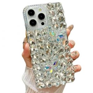Rnrieyta Miagon Coque Papillon Diamant pour iPhone 15 Pro Max,Strass Glitter 3D Fait à la Main Bling Brillant Paillette Silicone Étui Housse Couverture pour Femme Fille (Miagon, neuf)