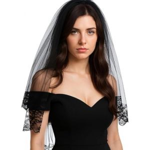 Voile de mari&eacute;e noir en tulle avec peigne - Voile de mariage en dentelle avec gants en dentelle - Voile d'Halloween pour mariage, soir&eacute;e, bal de fin d'ann&eacute;e, costume de f&ecirc;te (株洲楚睬商贸有限公司, neuf)