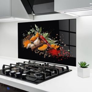ARTHUB® Crédence de Cuisine en Verre 80x120 cm, Spices Art | Protection Contre Les éclaboussures, Revêtement Mural en Carreaux, Plaque en Verre, Verre trempé, Aliments, Épices (ARTHUB - wall decor, neuf)