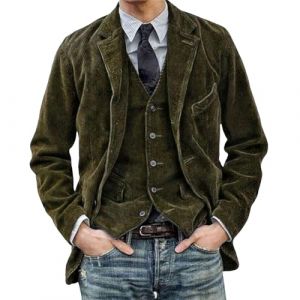 Nbzsmlkn Veste Et Gilet Vintage Daviro,Veste en Velours Côtelé Vintage pour Homme,Veste De Costume Décontractée à Revers Crantés,Ensemble Veste Et Gilet Vintage Slim Fit à Un Bouton (Vert armée,3XL) (Lingbao Kusidi Trading Co., Ltd, neuf)