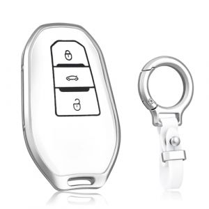 OFF WE GO Coque Cl&eacute; Etui Cles Porte Cl&eacute; de Voiture pour Peugeot 208 308 3008 5008 408 508L 307 2008 Citroen C3 C4 C5 DS3 DS5 DS7 Boitier Cl&eacute; &agrave; T&eacute;l&eacute;commande Protecteur Cl&eacute; Voiture, Blanc (OFF WE GO, neuf)