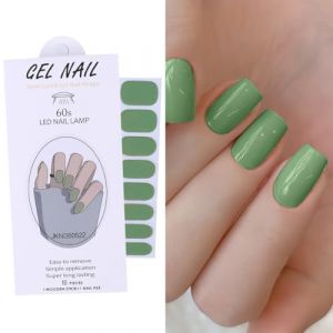 lulir 16 Pi&egrave;ces Autocollant Ongles Gel UV Semi-Durcis, Adhesif Nail Art Stickers Design Manucure avec Lime et Pince &agrave; &eacute;piler, Convient Femmes D&eacute;butant (Ombres de bambou vert) (ZUNSO, neuf)