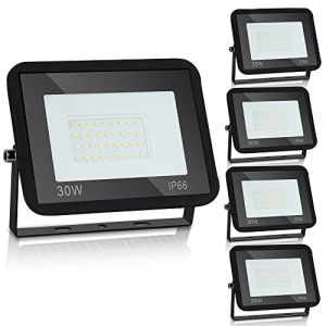 Yakimz Spots d'Extérieur 30W, 6000K 2550lm Blanc Froid, Applique LED Projecteur Super Lumineux IP66, Eclairage de Sécurité Mural pour Cour, Garage, Jardin, 5 Pièces (HITGROW, neuf)
