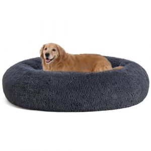HMTOPE Lit orthopédique pour Chien Coussin Rond pour Chien Canapé pour Chien Lit pour Chat Donut Panier Douillet pour Chien Lavable, 120 cm Ø, Gris foncé (HMTOPE, neuf)