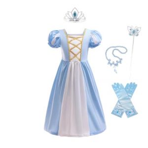 Lito Angels Deguisement Robe Princesse Cendrillon avec Accessoires pour Enfant Fille Taille 7-8 ans, Bleu (Lito Angels FR, neuf)