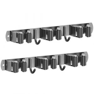 Radikor Accroche Balai Mural, Porte Balais Mural avec 3 Supports et 2 Crochets, Support Balais Mural sans Percage, Range Attache Balai Mural avec Vis, Porte Outils de Jardin Mural, Noir (Pack de 2) (Flower LV, neuf)