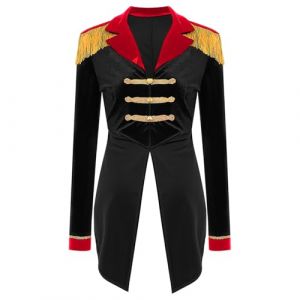 RUNQHUI Femme Déguisement Cirque Veste Monsieur Loyal Queue de Pie Halloween Carnaval Cosplay Fête S-3XL Noir 3XL (RUNQHUI, neuf)