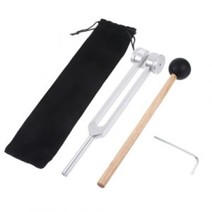 Diapason en alliage d'aluminium argent&eacute; 136,1 Hz avec marteau en silicone, outil de r&eacute;paration et chiffon de nettoyage pour diapason neurologie, th&eacute;rapie de fr&eacute;quence, tuning, gu&eacute;rison de fr&eacute;quence et (Yuuchoringee, neuf)