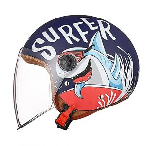 Casque jet de moto pour enfant avec pare-soleil et poche &agrave; fermeture rapide, pour fille et gar&ccedil;on, taille 48-55 cm, pour enfants de 5 &agrave; 12 ans, bleu (FREEUP-FR, neuf)