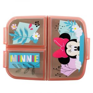 Porte-collation scolaire avec 3 compartiments porte-goûter en plastique pour enfants, salle à manger, boîte de lancement, sans BPA pour Minnie Mouse (ILS I LOVE SHOPPING, neuf)