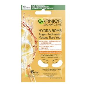 Garnier Masque pour les yeux hydratant, anti-cernes, réduction des poches sous les yeux, formule végétalienne à l'extrait d'orange et à l'acide hyaluronique, Hydra Bomb 6 g (Generous Relax, neuf)