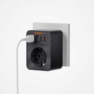 TESSAN Prise USB 30W, Multiprise pour Prise, 3600W Adaptateur avec 4 USB, Chargeur de d'alimentation pour Téléphone et Appareils Électroménagers, Adaptateur Multiprise, Noir (Tspower, neuf)