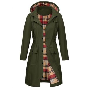 heekpek Veste Femme Imperm&eacute;able &agrave; Capuche Longue Manteau de Pluie Femme Legere Trench Capuche Femme Poncho Pluie Impermeable Coupe Vent Printemps &Eacute;t&eacute; Automne, Vert militaire, XXL (HKPK, neuf)