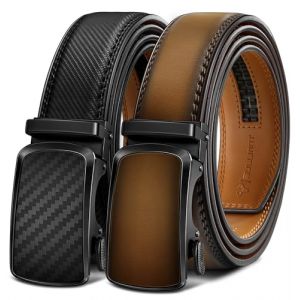 BULLIANT Ceinture 2 Pi&egrave;ces, Ceinture Homme Automatique en Cuir pour Hommes Largeur 35mm Cadeau Box,Taille Ajustable(Noir/Fauve,140cm/42-48" taille r&eacute;glable) (Bulliant, neuf)