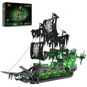 JMBricklayer Bateau Pirate Briques Avec Lumières, Bateau fantôme Modèle Bateau 40001 Flying Dutchman Bateau Pirate Briques De Serrage, Voilier Kit Modèle, Bateau Jouets Cadeaux Pour Adultes Et Garçons (JMBricklayer, neuf)