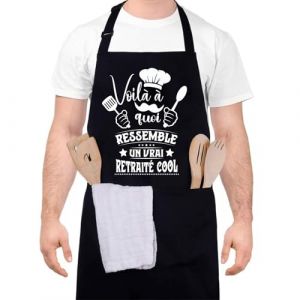 Halinuia Tablier Personnalis&eacute; Homme Femme - Voil&agrave; &agrave; quoi RESSEMBLE UN VRAI RETRAIT&Eacute; COOL, Tablier Humour Drole Rigolo Barbecue, &Eacute;tanche R&eacute;glable Tablier de Cuisine Professionnel (JKLkds, neuf)