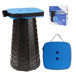 Tabouret télescopique portable amélioré avec plus grand siège – Tabouret de camping carré rétractable pour adultes, tabouret pliable léger et compact (bleu) (Walfiner, neuf)