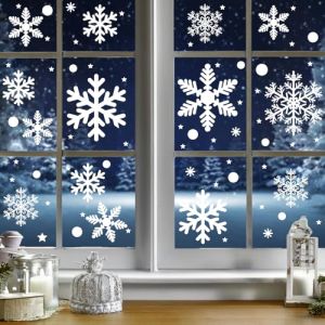 Zindoo Decoration Noel Stickers Noel Fenetre 228 Pcs Flocon de Neige Grande Taille R&eacute;utilisable Impression Recto-Verso Electrostatique Autocollant Int&eacute;rieur Deco pour Fen&ecirc;tre Porte Miroir (Luida-EU, neuf)