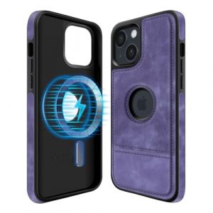 COODIO Logo-View Coque en Cuir pour iPhone 14 6,1 Pouces, &Eacute;tui en Cuir Magn&eacute;tique Compatible avec MagSafe, Housse Fin et Cr&eacute;atif (Violet) (Coofier, neuf)