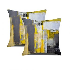 DWDC Housses de Coussin 40 x 40 cm Lot de 2 Housses de Coussin d'art Abstrait, Jaune et Gris fonc&eacute; Galerie contemporaine Coussins d&eacute;coratifs pour la Maison Housse de Coussin pour Chambre canap&eacute; Salon (DWDC Home, neuf)