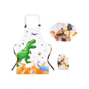 WERNNSAI Dinosaure Tablier Ensemble pour Gar&ccedil;ons -Imperm&eacute;ables Tablier de Cuisine Enfants R&eacute;glable avec Chapeau, Gant de Cuisine pour Enfant Peinture Jardinage (Tr&egrave;s Petit,2-5 Ans) (Nuoly, neuf)