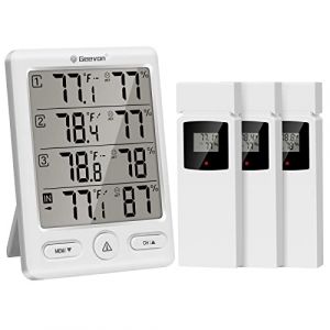 Geevon Thermomètre intérieur extérieur sans fil avec 3 capteurs à distance, hygromètre électronique, jauge de température avec portée de 60m Conditions sans obstruction(228646 TN Blanc sans Batterie) (GEEVON EU, neuf)