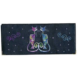 Syl'la Porte chéquier Papier et Carte en Cuir Noir pour chéquier Long talong à Gauche pour Femme (Chat Couple personnalisé avec prenom) (sylla city, neuf)