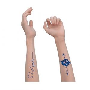 Tatouages ​​semi-permanents personnalisés, tatouages ​​temporaires d'une durée de 2 semaines, tatouages ​​à base de plantes bleues pour adultes, femmes, filles et enfants (bleu, M) (BaronHong, neuf)