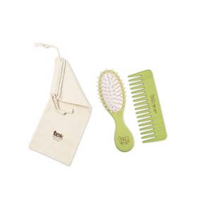 TEK - Set de Deux: Brosse Ovale et Peigne Orange FSC® 100% avec Sac en Coton - Couleur Lime - Fabriqué à la Main en Italie (TEK BRUSHES & COMBS, neuf)