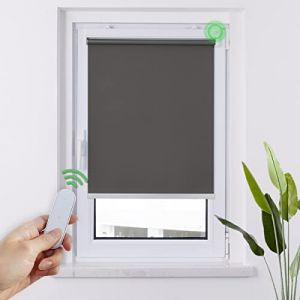 HOMEDEMO Stores Enrouleur Occultant &Eacute;lectriques M100, Moteur & T&eacute;l&eacute;commande, avec ou sans Per&ccedil;age, Rideau de Protection Solaire pour Fen&ecirc;tres, 100 x 130 cm, Gris Fonc&eacute; (Uniquy, neuf)