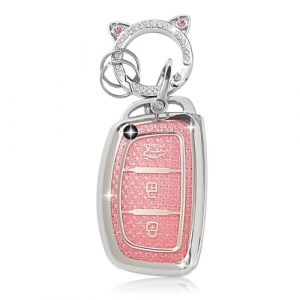 ZVRSUA Coque de Clé de Voiture pour Hyundai，Joli Porte Clé，Accessoire Voiture Compatible avec Hyundai i20 i30 i40 ix25 ix30 ix45 Santa Fe Ioniq Sonata Kona Tucson Elantra Solaris Accent (Rose) (SENBAODZ, neuf)