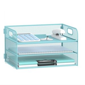 SUPEASY Organisateur de feuilles &agrave; 3 niveaux avec poign&eacute;e, organisateur de bureau en maille, bo&icirc;te aux lettres pour lettres, organisateur de dossiers et fichiers pour dossiers A9, bleu (DeskPro EU, neuf)
