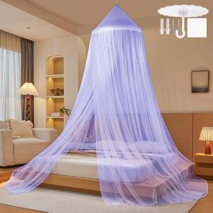 Moustiquaire de Lit,Ciel de Lit Grande Violet Moustiquaire Dôme Polyester pour Lit Double et Simple,Mailles Fines Baldaquin avec Adhésif Vis Crochet pour Voyage et Maison Jardin,60x250x1100cm (ELion, neuf)