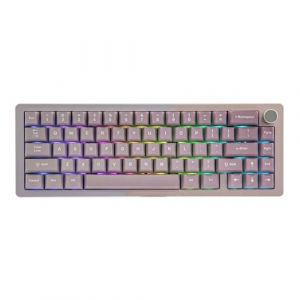 KiiBoom Loop 65 65 % enti&egrave;rement en aluminium - Clavier m&eacute;canique QMK/VIA - Clavier de jeu BT5.0/2,4 GHz/USB-C sans fil - Gasket, plaque FR4, RVB pour Win/Mac (rose violet) (MechLands FR, neuf)