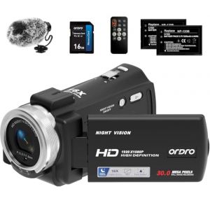 ORDRO V12 Cam&eacute;ra vid&eacute;o Cam&eacute;scope 1080P avec Mini Microphone, cam&eacute;ra vid&eacute;o num&eacute;rique pour Youtube Vlogging, Mini cam&eacute;scope vid&eacute;o 1080P pour d&eacute;butants/Enfants/Adolescents/&eacute;tudiants (ORDRO FR, neuf)