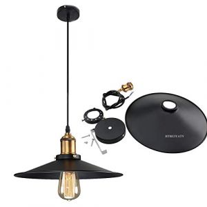 HTRUIYATY Suspension Luminaire Industrielle E27 M&eacute;tal Vintage Noir C&acirc;ble R&eacute;glable int&eacute;rieur R&eacute;tro Lustre Plafonnier pour Luminaire de Cuisine Salon Restaurant (Noir) (GLHTRY, neuf)