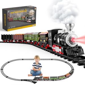 deAO Jouet De Train Électrique À Vapeur, Train Électrique avec Vapeur À 3 Voies, Lumière, Bruit, Alimenté par Batterie Rechargeable, Train Jouet De Noël pour Enfants Noir (FOSDA, neuf)