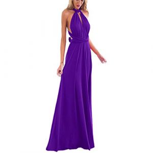 Odizli Robe de soirée pour femme, longue, sexy, festive, dos nu, portefeuille, à bandes multidirectionnelles, robe de demoiselle d'honneur, de fête, de bal, Violet, L (Odizli store, neuf)